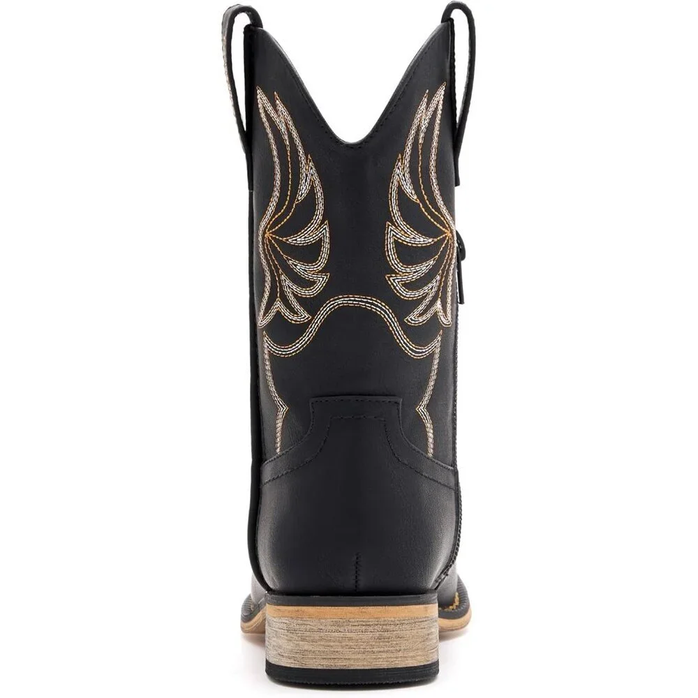 ⚡Girls Black Embroidered Cowgirl Boots Western Square Toe Mid Calf Riding Shoes